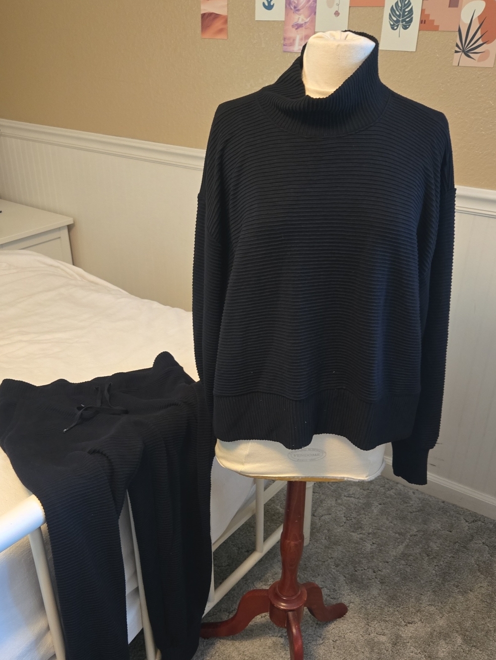 Alia Black Ribbed Knit Pantsuit Set